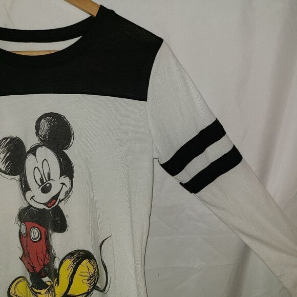 Disney Mickey Mouse White Black Long Sleeve Shirt Size M - Picture 3 of 7